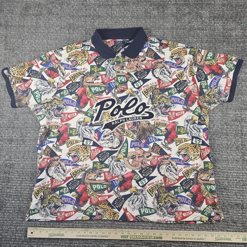 Polo Ralph Lauren Collegiate Mascot AOP Slim Fit Polo Mens Sz 4XL